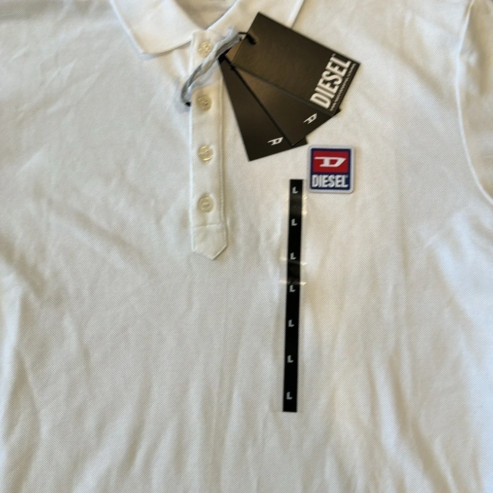 New Men's Diesel White T Kal Patch Polo Shirt - L